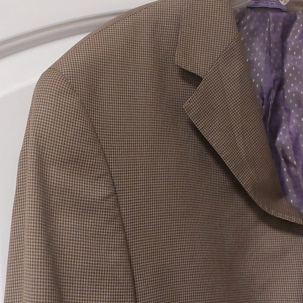 Earvin Magic Johnson Signature Brown Mini Houndstooth 4-Button Blazer Mens Sz44L